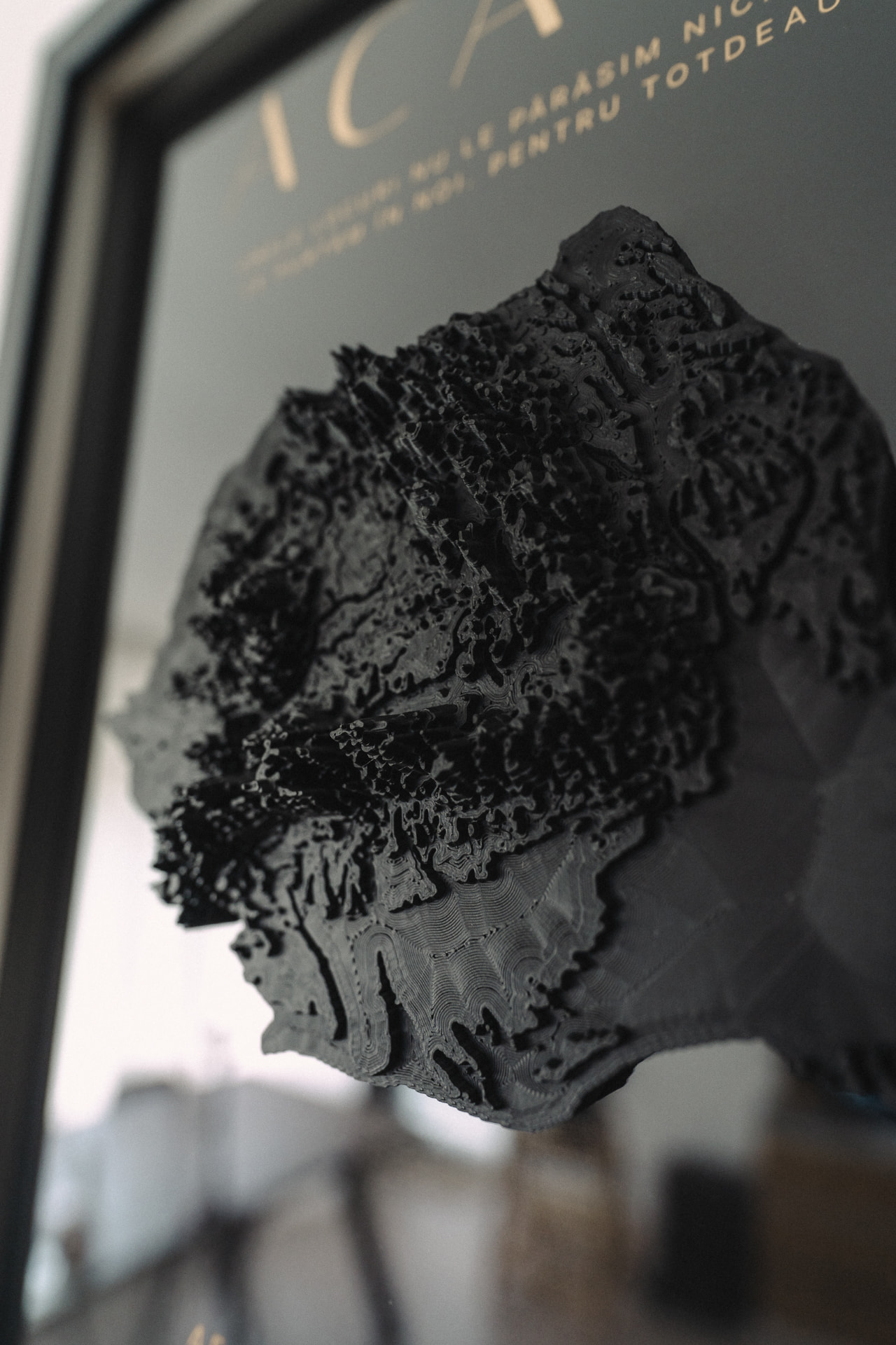 Matte black 3D relief detail of Romania